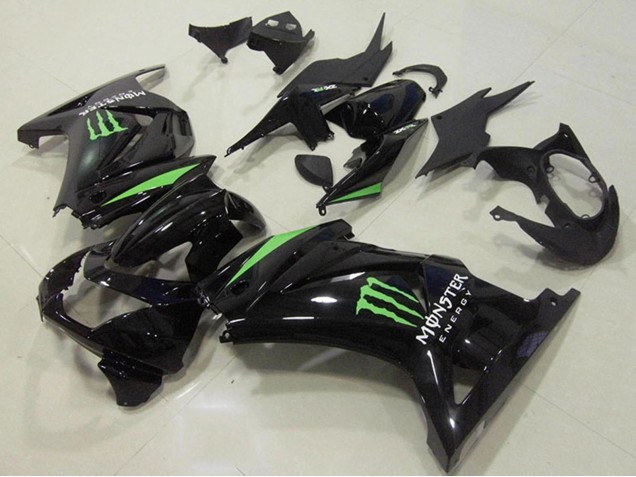 2008-2012 Kawasaki ZX250R Motorcycle Fairings - Glossy Black Green Monster Energy Australia
