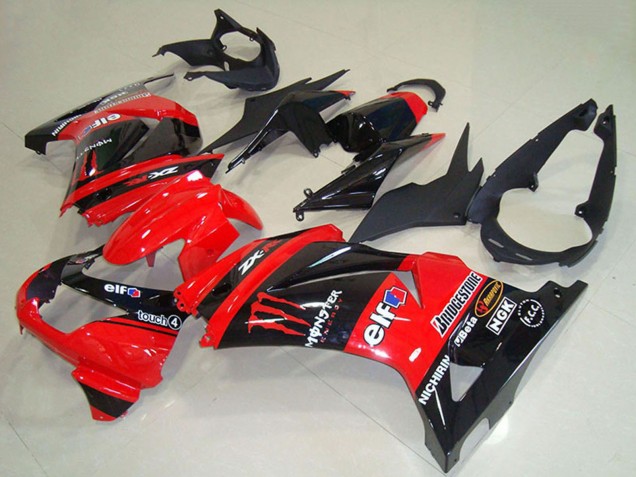 2008-2012 Kawasaki ZX250R Motorcycle Fairings - Red Glossy Black Elf Touch4 Monster Australia