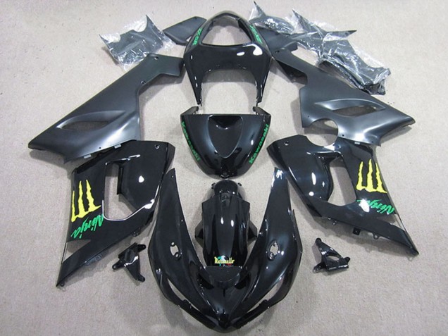 2005-2006 Kawasaki ZX6R Motorcycle Fairing - Glossy Black Yellow Monster Australia