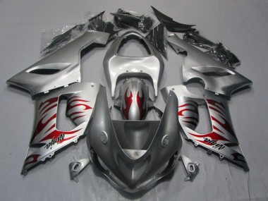 Affordable 2005-2006 Kawasaki ZX6R Motorcycle Fairings - Silver Red Flame Ninja Australia