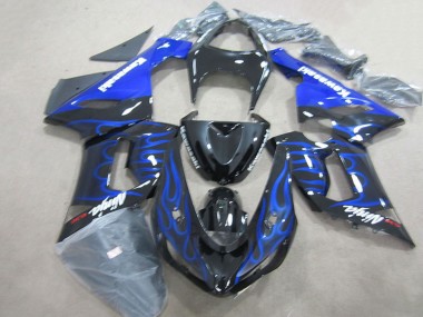 Affordable 2005-2006 Kawasaki ZX6R Motorcycle Fairings - Glossy Black Blue Flame Australia