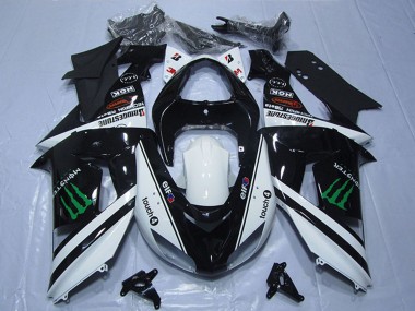 Affordable 2007-2008 Kawasaki ZX6R Motorcycle Fairings - Black White Monster Touch4 Australia