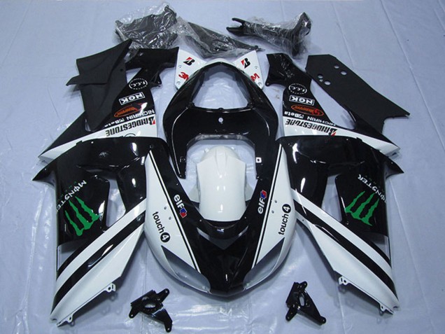 2007-2008 Kawasaki ZX6R Motorcycle Fairings - Black White Monster Touch4 Australia