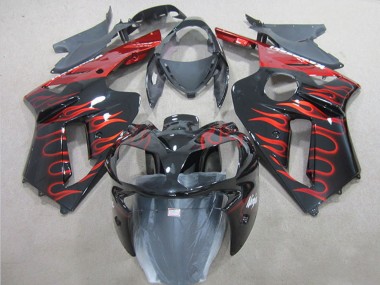 Affordable 2007-2008 Kawasaki ZX6R Motorcycle Fairing - Black Red Flame Australia