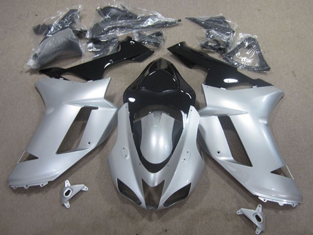 2007-2008 Kawasaki ZX6R Motorcycle Fairings - Silver Black Australia