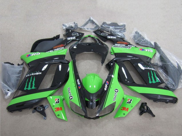 2007-2008 Kawasaki ZX6R Motorcycle Fairings - Green Black 3M Monster Australia