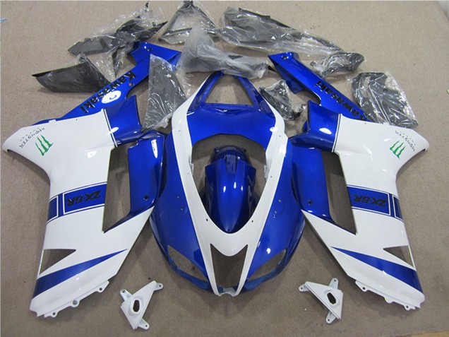 2007-2008 Kawasaki ZX6R Motorcycle Fairings - Blue White Monster Australia