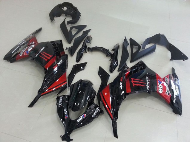 2013-2018 Kawasaki ZX300R Motorcycle Fairings - Glossy Black Red Elf Touch4 Monster Australia
