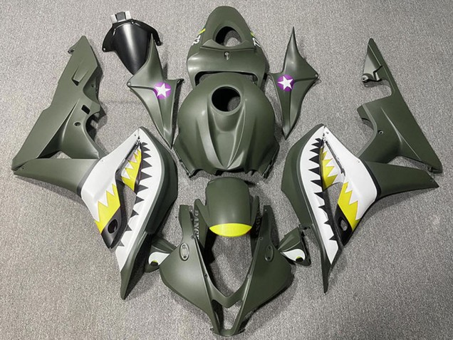 2007-2008 Honda CBR600RR Motorcycle Fairings - Army Green White Yellow Shark Australia