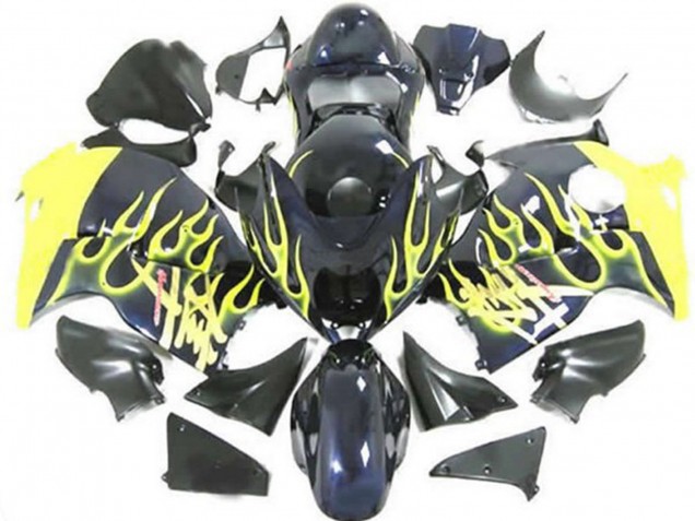 1996-2007 Suzuki GSXR 1300 Motorcycle Fairings - Glossy Black Yellow Flame Australia