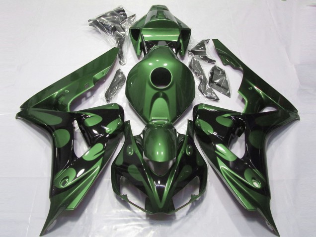 2006-2007 Honda CBR1000RR Motorcycle Fairings - Green Glossy Black Flame Australia