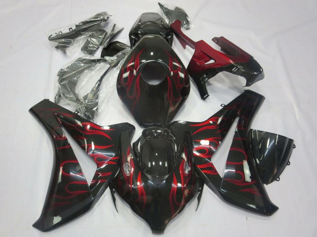 2008-2011 Honda CBR1000RR Motorcycle Fairings - Glossy Black Red Flame Australia