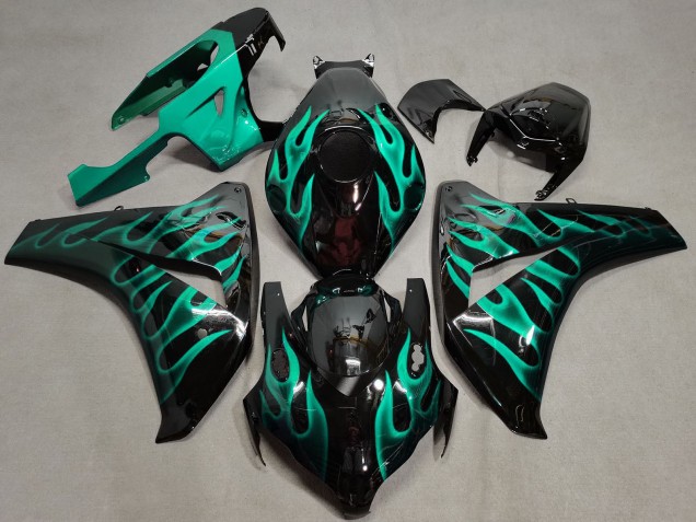 2008-2011 Honda CBR1000RR Motorcycle Fairings - Glossy Black Green Flame Australia