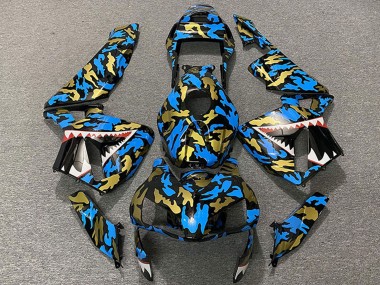Affordable 2003-2004 Honda CBR600RR Motorcycle Fairings - Blue Gold Camouflage Shark Australia
