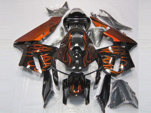 2005-2006 Honda CBR600RR Motorcycle Fairings - Glossy Black Orange Flame Australia