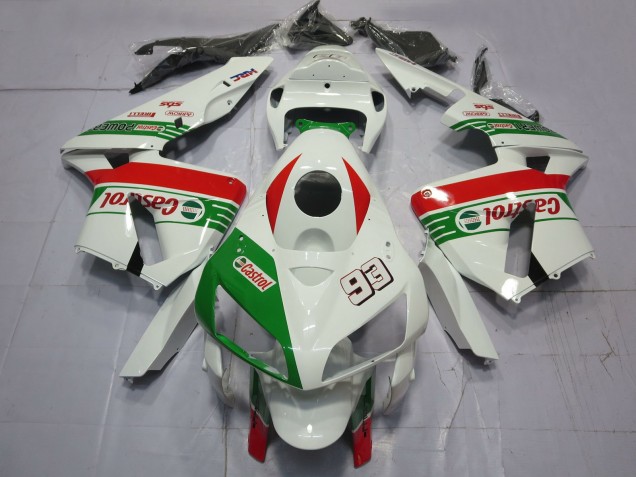 2005-2006 Honda CBR600RR Motorcycle Fairings - White Green Red Castrol 93 Australia