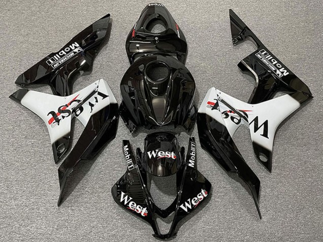 2007-2008 Honda CBR600RR Motorcycle Fairings - Glossy Black White West Style Australia