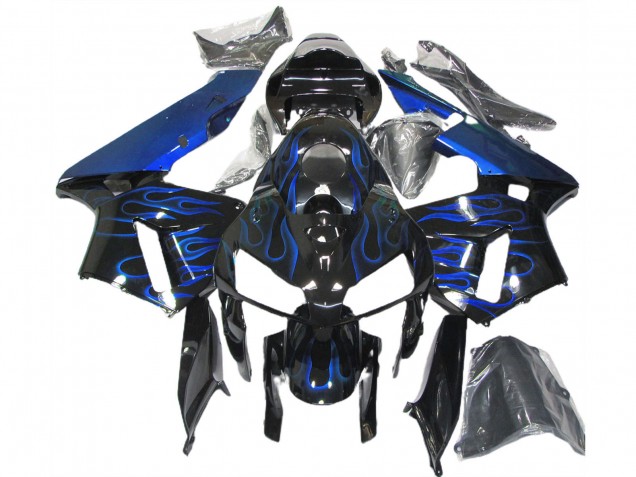 2005-2006 Honda CBR600RR Motorcycle Fairings - Glossy Black Blue Flame Australia