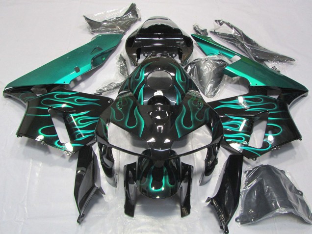 2005-2006 Honda CBR600RR Motorcycle Fairings - Glossy Black Teal Flame Australia