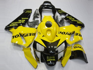 Affordable 2003-2004 Honda CBR600RR Motorcycle Fairings - Yellow Glossy Black Repsol Australia