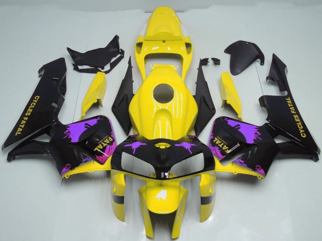 2005-2006 Honda CBR600RR Motorcycle Fairings - Glossy Black Yellow Purple Splatter Australia