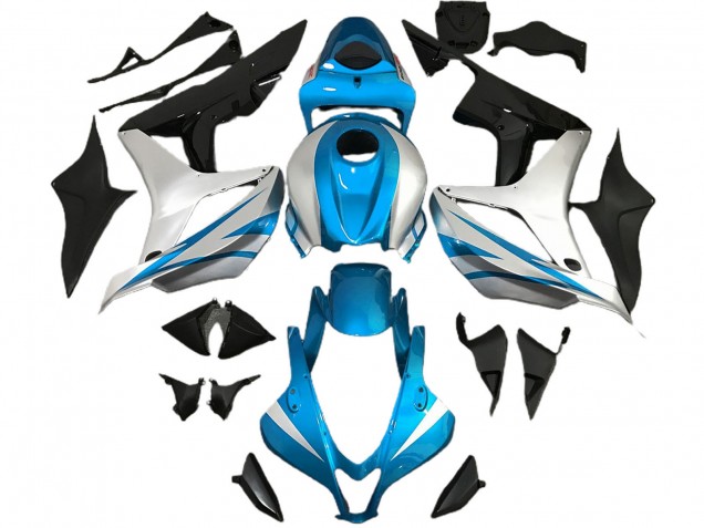 2007-2008 Honda CBR600RR Motorcycle Fairings - Silver Light Blue Glossy Black OEM Style Australia
