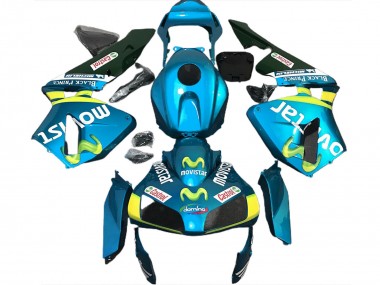 Affordable 2003-2004 Honda CBR600RR Motorcycle Fairings - Light Blue Yellow Green MoviStar Australia