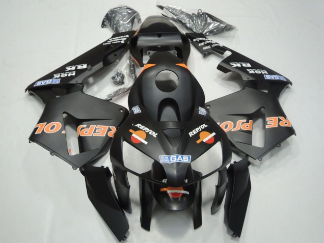 2003-2004 Honda CBR600RR Motorcycle Fairings - Matte Black Orange Repsol Australia