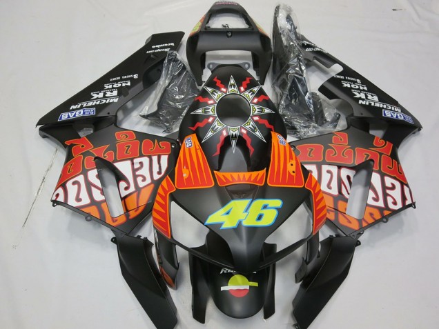 2003-2004 Honda CBR600RR Motorcycle Fairings - Matte Black Orange Yellow Rossi 46 Australia