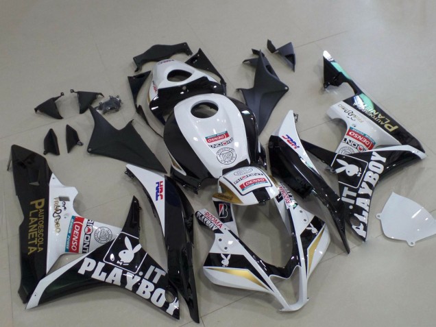 2007-2008 Honda CBR600RR Motorcycle Fairings - White Gold Glossy Black PlayBoy Australia