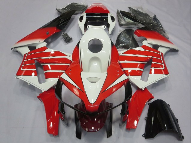 2005-2006 Honda CBR600RR Motorcycle Fairings - White Red Black Large Stripe Australia