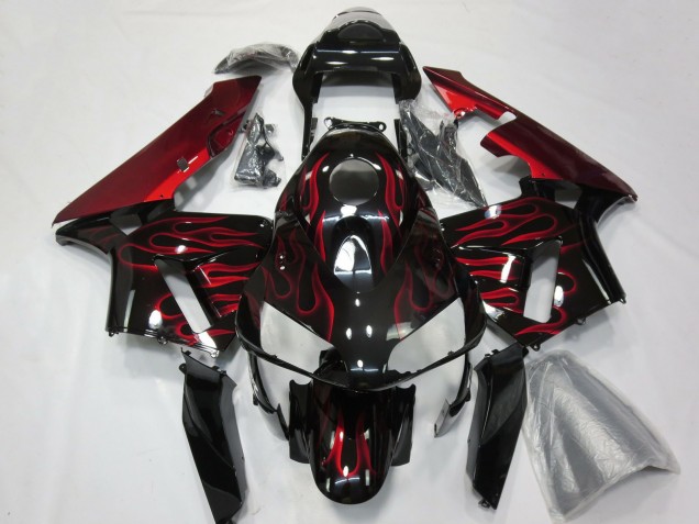 2003-2004 Honda CBR600RR Motorcycle Fairings - Glossy Black Red Flame Australia