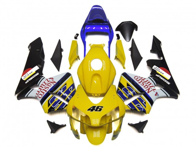 2003-2004 Honda CBR600RR Motorcycle Fairings - Yellow Blue White Glossy Black Nastro Azzurro 46 Australia