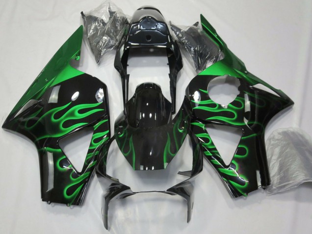 2002-2003 Honda CBR954RR Motorcycle Fairings - Glossy Black Green Flame Australia