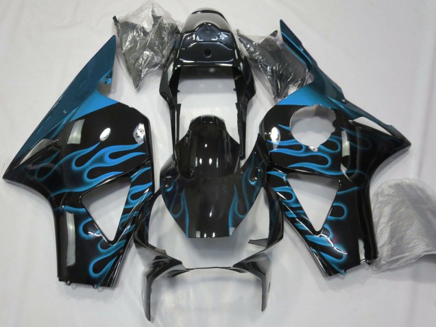 2002-2003 Honda CBR954RR Motorcycle Fairings - Glossy Black Light Blue Flame Australia