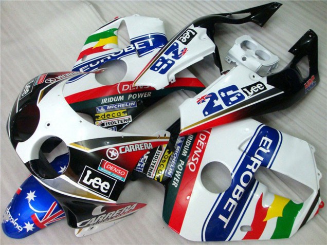 1990-1998 Honda CBR250RR Motorcycle Fairings - White Blue Red Yellow Green Carrera EuroBet Lee Australia