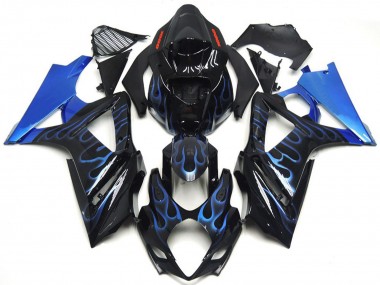 Affordable 2007-2008 Suzuki GSXR 1000 Motorcycle Fairings - Glossy Black Blue Flame Australia