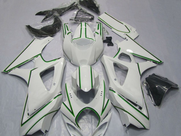 2007-2008 Suzuki GSXR 1000 Motorcycle Fairings - Glossy White Green Pinstripe Australia