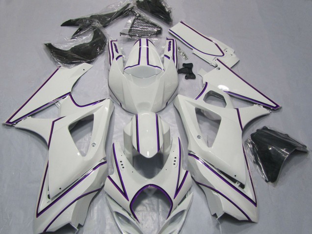 2007-2008 Suzuki GSXR 1000 Motorcycle Fairings - Glossy White Purple Pinstripe Australia