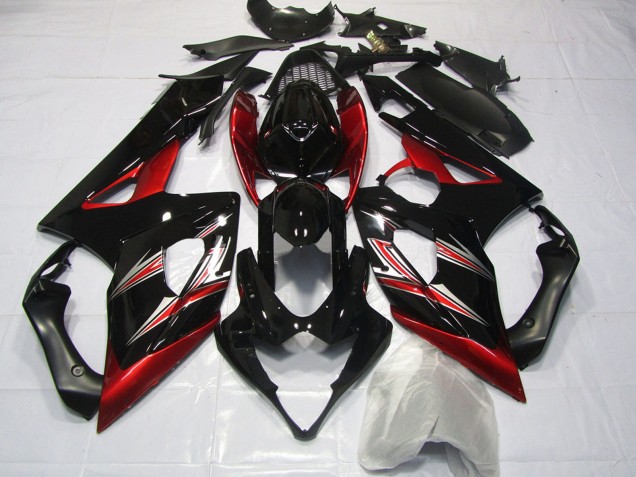 2005-2006 Suzuki GSXR 1000 Motorcycle Fairings - Glossy Black Red Flare Australia