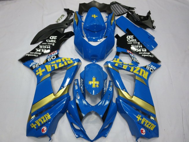 2007-2008 Suzuki GSXR 1000 Motorcycle Fairings - Blue Gold Black Rizla Australia