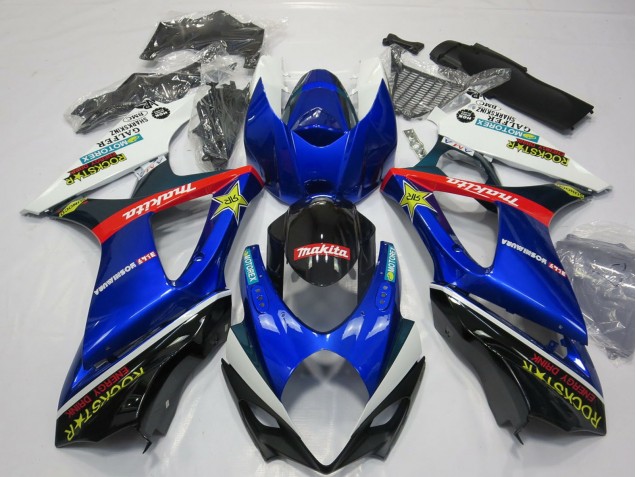 2007-2008 Suzuki GSXR 1000 Motorcycle Fairing - White Blue Red Black Rockstar Australia