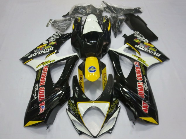 2007-2008 Suzuki GSXR 1000 Motorcycle Fairings - White Yellow Red Black Dunlop Australia