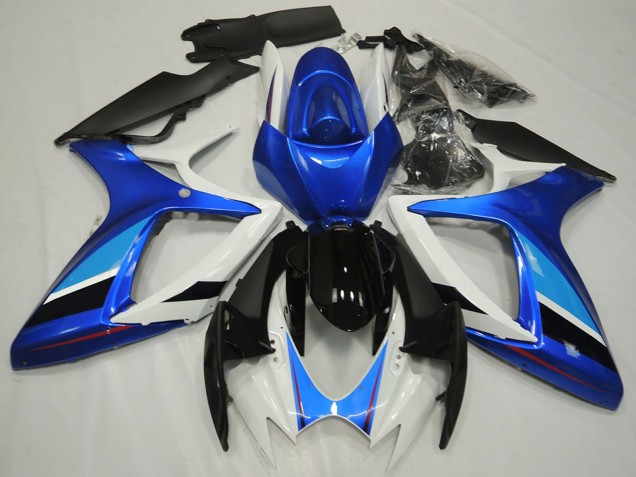 2006-2007 Suzuki GSXR 600 / GSXR 750 Motorcycle Fairing - White Blue Glossy Black Stripe Australia