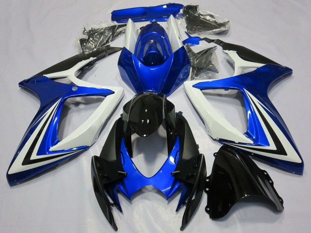 2006-2007 Suzuki GSXR 600 / GSXR 750 Motorcycle Fairings - White Blue Glossy Black Stripe Australia