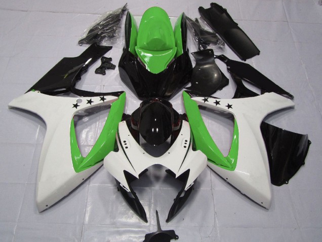 2006-2007 Suzuki GSXR 600 / GSXR 750 Motorcycle Fairings - Green White Glossy Black Star Australia