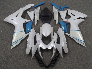 Affordable 2011-2024 Suzuki GSXR 600 / GSXR 750 Motorcycle Fairings - Pearl White and Light Blue Australia