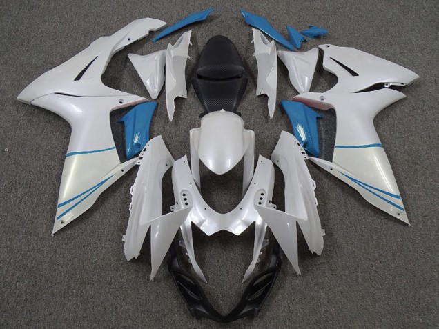 2011-2024 Suzuki GSXR 600 / GSXR 750 Motorcycle Fairings - Pearl White and Light Blue Australia