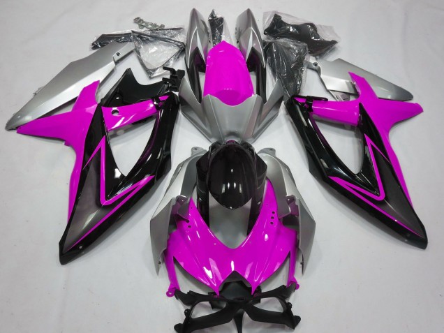 2008-2010 Suzuki GSXR 600 / GSXR 750 Motorcycle Fairings - Silver Pink Glossy Black Australia