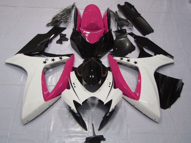 2006-2007 Suzuki GSXR 600 / GSXR 750 Motorcycle Fairings - Pink White Glossy Black Star Australia